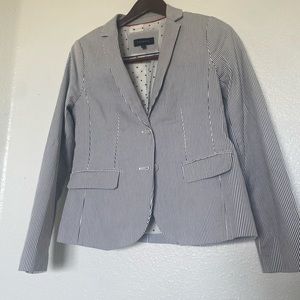Talbots Blazer Size 4 Striped Lack White Long Sleeve 2 Button Collared Cotton